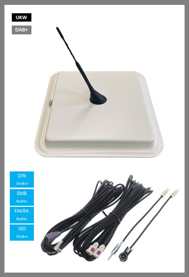 Antennenset A1H, UKW/DAB+; 10m Kabel, FAKRA/DIN/ISO/SMB Bad Blankenburg Antennenset A1H, UKW/DAB+; 7,5 m Kabel, FAKRA/DIN/ISO/SMB